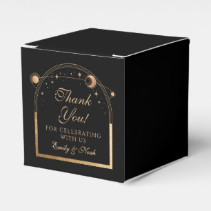 Celestial Black Gold Sun Moon Stars Wedding Favor Boxes
