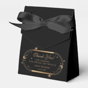 Celestial Black Gold Sun Moon Stars Wedding Favor Boxes