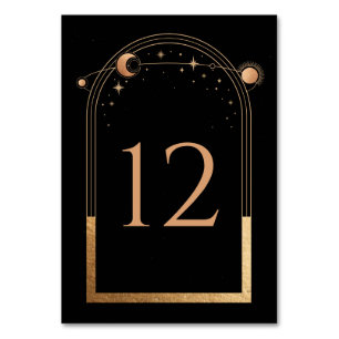 Celestial Black Gold Sun Moon Wedding Table Number