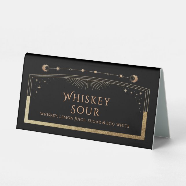 Celestial Black Gold Wedding Drinks  Table Tent (Front)