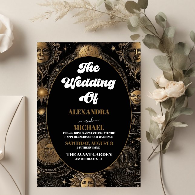 Celestial Black Gold Wedding Invitation (Creator Uploaded)
