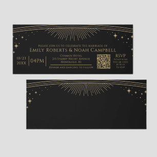 Celestial Black Gold Wedding QR Code Raffle Tickets