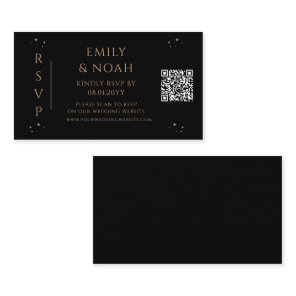 Celestial Black Gold Wedding QR Code RSVP Enclosure Card