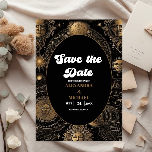 Celestial Black Gold Wedding Save The Date