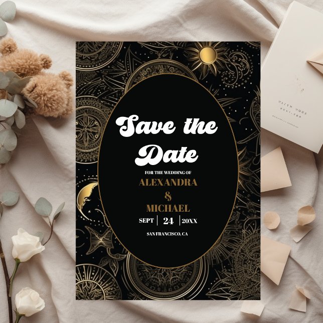 Celestial Black Gold Wedding Save The Date (Creator Uploaded)
