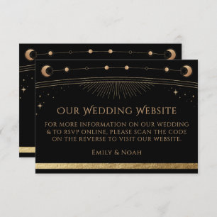 Celestial Black Gold Wedding Website RSVP QR Code Enclosure Card