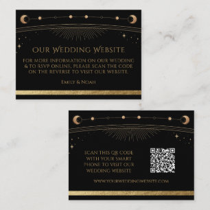 Celestial Black Gold Wedding Website RSVP QR Code Enclosure Card