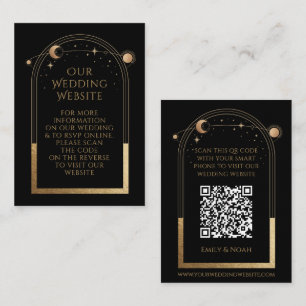 Celestial Black Gold Wedding Website RSVP QR Code Enclosure Card