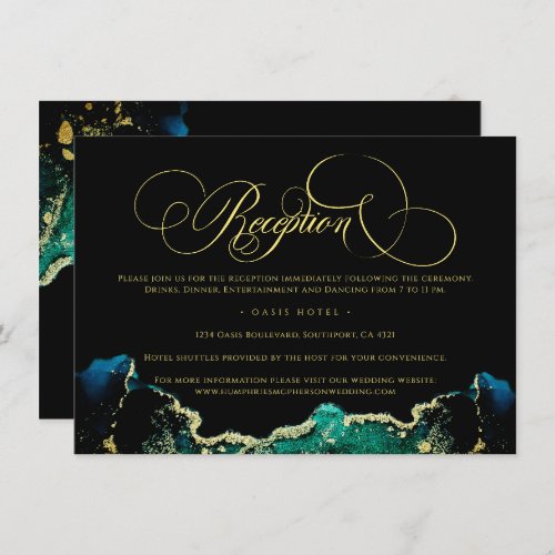 Celestial Black Green Gold Reception Wedding  Enclosure Card