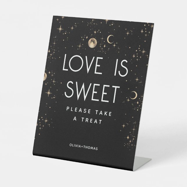 Celestial Black Love is Sweet Wedding Pedestal Sign (Front)