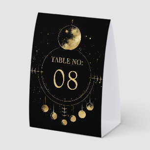 Celestial Black Moon Phases Wedding Table Number Paper Table Tent
