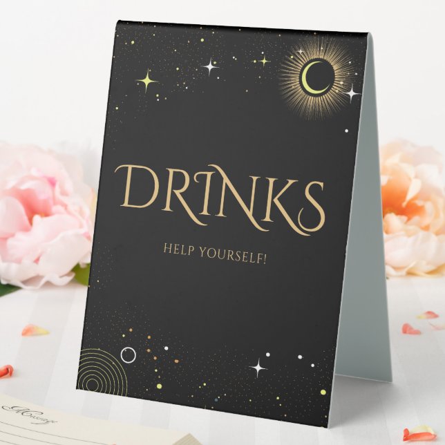 Celestial Black Mystical Sun Moon Drinks Sign (In SItu (Wedding))