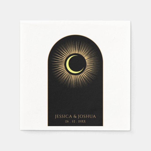 Celestial Black Mystical Sun Moon Napkins (Front)