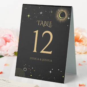 Celestial Black Mystical Sun Moon Table Number Tent
