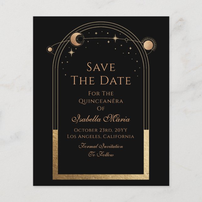 Celestial Black Save The Date Birthday Quinceanera (Front)
