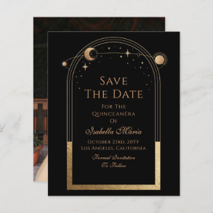 Celestial Black Save The Date Birthday Quinceanera