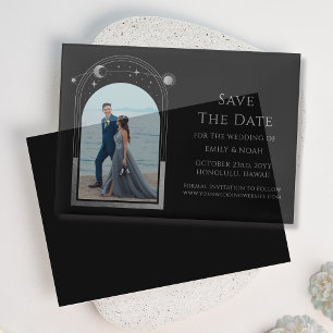 Celestial Black Silver Photo Wedding Save The Date Vellum Invitations