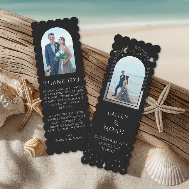 Celestial Black Silver Photo Wedding Thank You Bookmarks (Creator Uploaded)