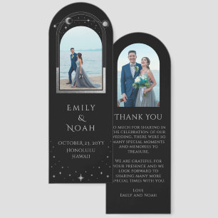 Celestial Black Silver Photo Wedding Thank You Bookmarks