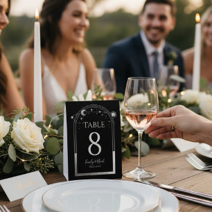 Celestial Black Silver Sun Moon Stars Wedding Paper Table Tent