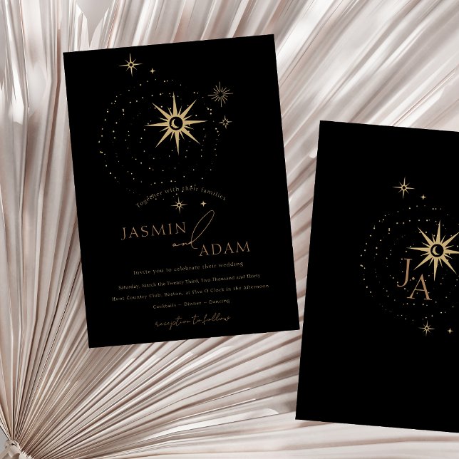 Celestial Black Stars and Gold Wedding Foil Invitation (Celestial Black Stars and Gold Wedding Foil Invitation)