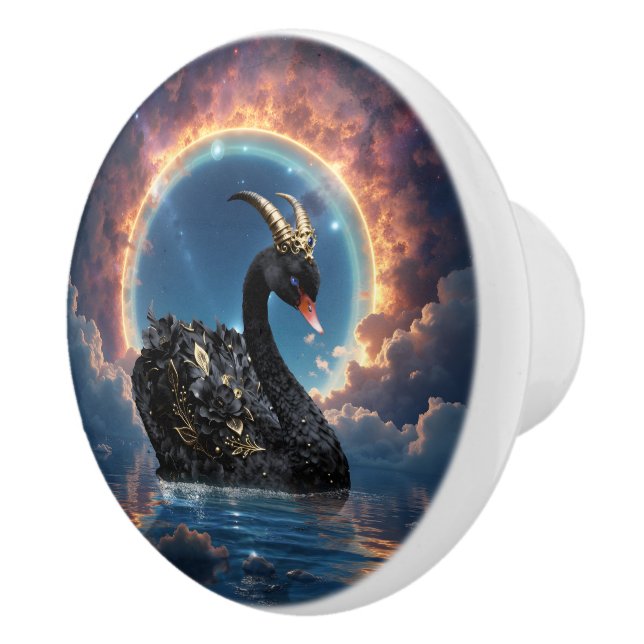 Celestial Black Swan Guardian of the Moonfire Veil Ceramic Knob (Right)