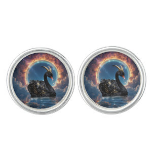 Celestial Black Swan Guardian of the Moonfire Veil Cufflinks