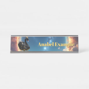 Celestial Black Swan Guardian of the Moonfire Veil Desk Name Plate