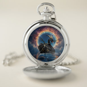 Celestial Black Swan Guardian of the Moonfire Veil Pocket Watch