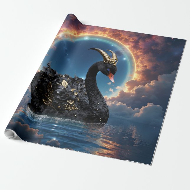 Celestial Black Swan Guardian of the Moonfire Veil Wrapping Paper (Unrolled)