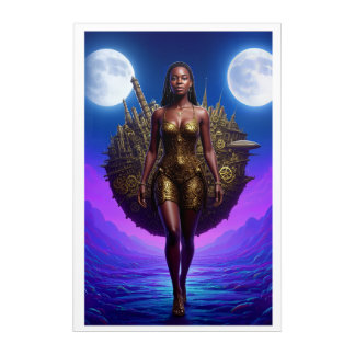 Celestial Black Warrior Goddess Between Twin Moons Acrylic Print