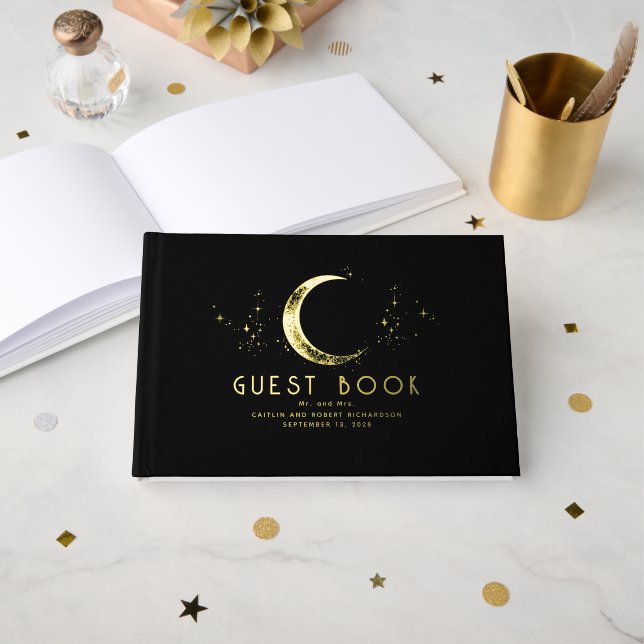 Celestial Black Wedding Guest Book CR (Front Open)