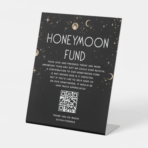 Celestial Black Wedding Honeymoon Fund Pedestal Sign