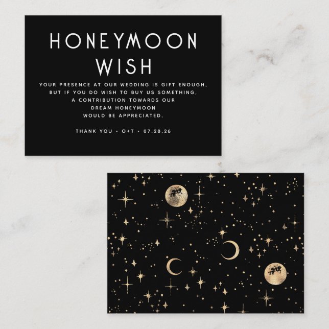 Celestial Black Wedding Honeymoon Wish Enclosure Card (Front/Back)