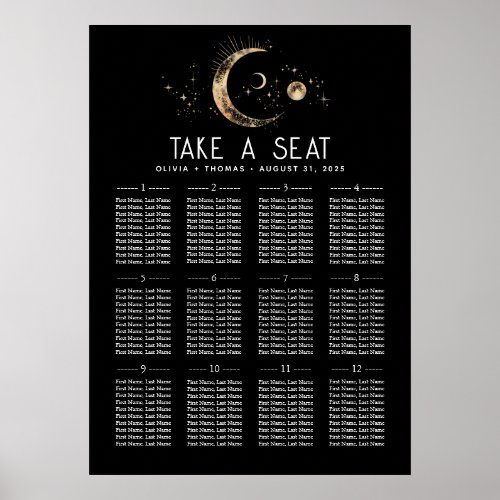 Celestial Black Wedding Seating Chart