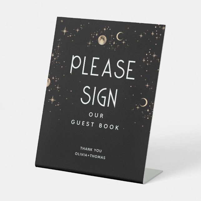Celestial Black Wedding Sign Our Guest Book (Front)