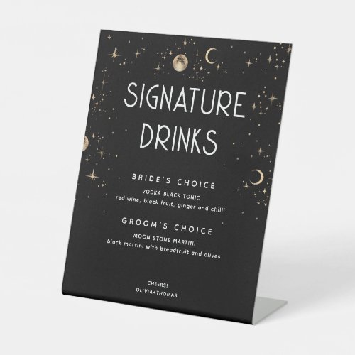 Celestial Black Wedding Signature Drinks Pedestal Sign