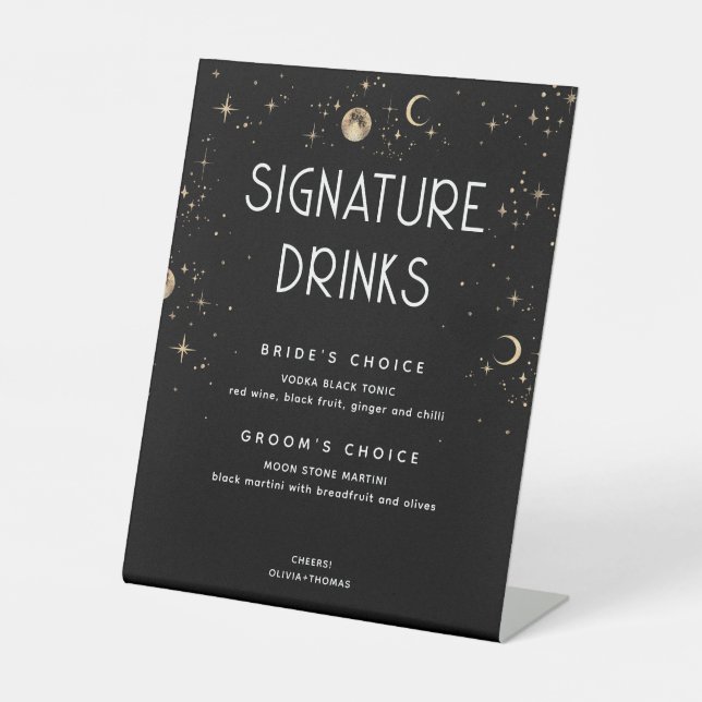 Celestial Black Wedding Signature Drinks Pedestal Sign (Front)