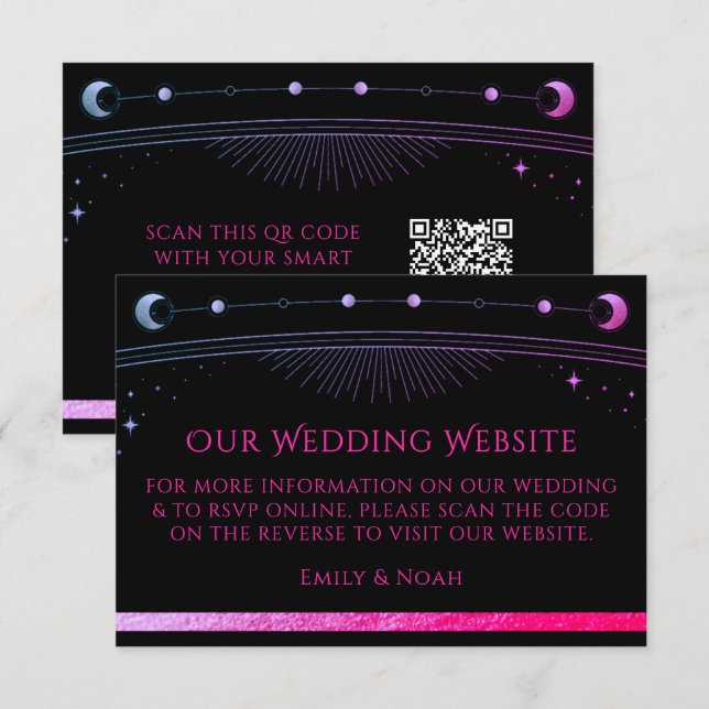 Celestial Black Wedding Website RSVP QR Code Enclosure Card (Front/Back)