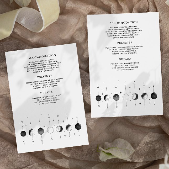 Celestial Black White Crescent Moon Phases Wedding Enclosure Card (Creator Uploaded)