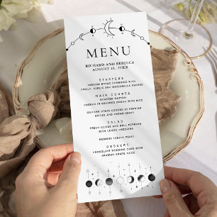 Celestial Black White Crescent Moon Phases Wedding Menu