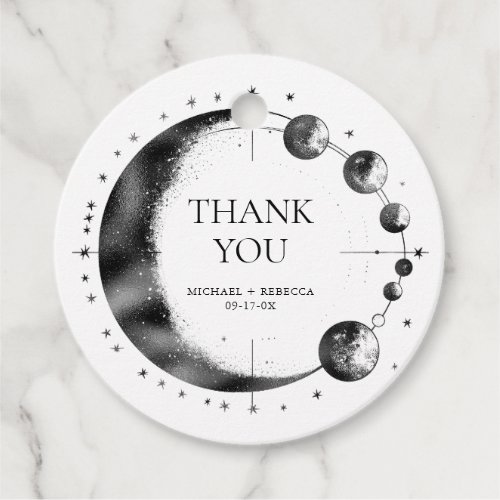 Celestial Black White Moon Phase Wedding Thank You Favor Tags