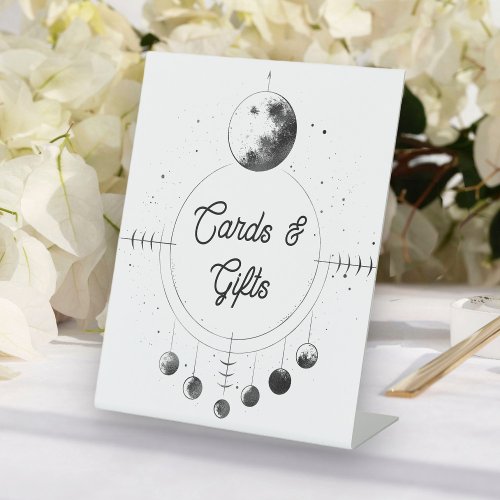 Celestial Black White Moon Wedding Cards and Gifts Pedestal Sign
