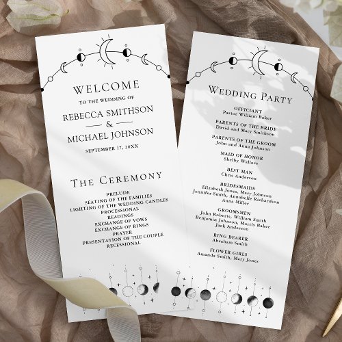 Celestial Black White Moon Wedding Program