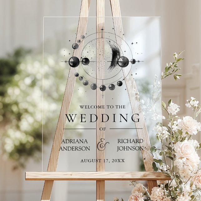 Celestial Black White Moon Wedding Welcome Acrylic Sign (Creator Uploaded)