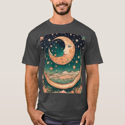 Celestial Bliss _ Smiling Moon and Stars Sticker D T_Shirt