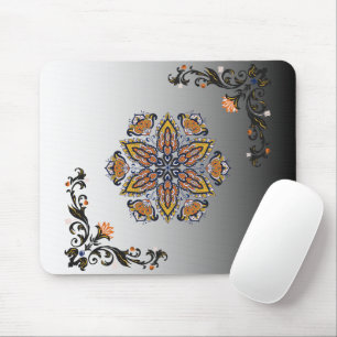 Celestial Bloom – Black & White Mandala Florals Mouse Pad