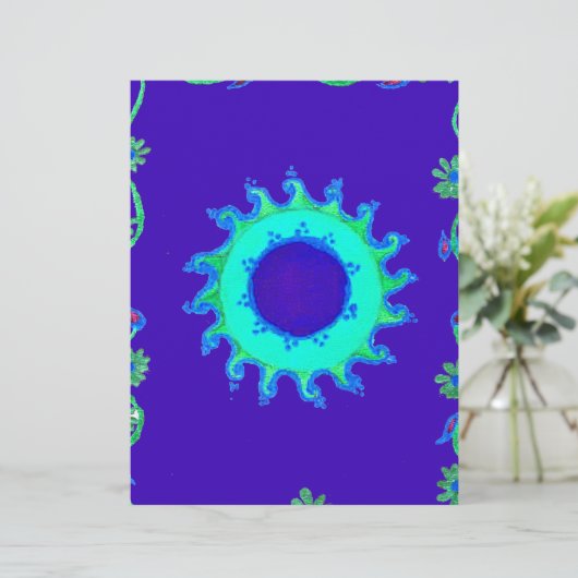 Celestial Bloom: Iridescent Blue Cyan Floral Motif (Standing Front)
