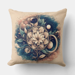 "Celestial Bloom – Mystic Floral Moon Art" Throw Pillow