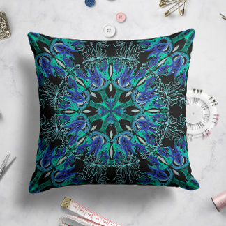 Celestial Bloom Pillow in Black